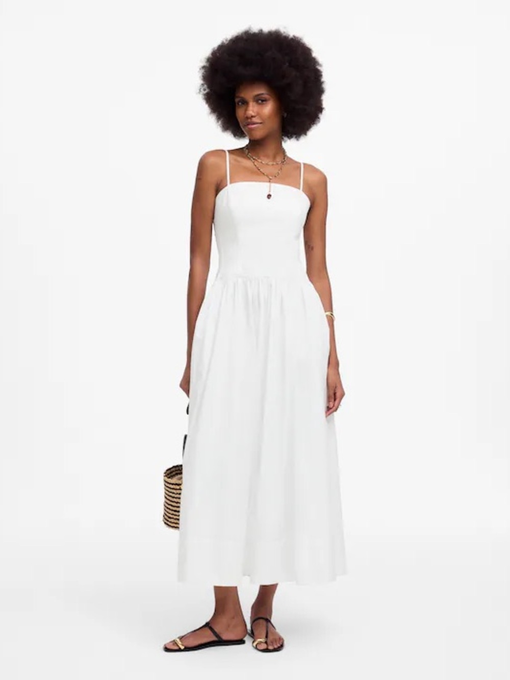 NWT Madewell Poplin Seamed Maxi Dress white women's 8 minimal classic nautical